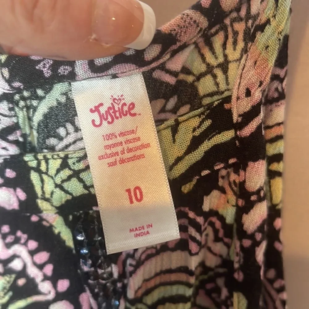Justice Shell Fringe Bottom Sequins Tank Top. Size 10.